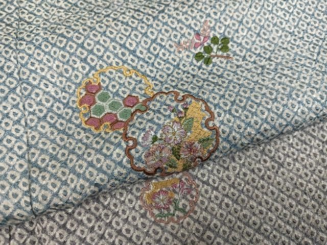 平和屋着物●訪問着　総絞り　刺繍　雪輪草花文　暈し染め　金糸　正絹　逸品　AABH4047ph 平和屋着物○訪問着 総絞り 刺繍 雪輪草花文 暈し染め 金糸 正絹 逸品