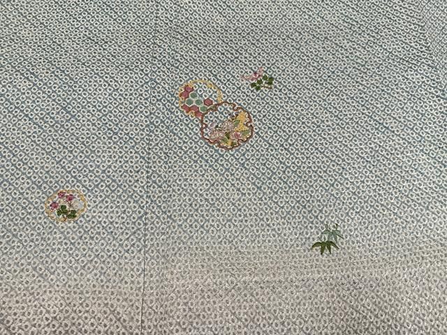 平和屋着物●訪問着　総絞り　刺繍　雪輪草花文　暈し染め　金糸　正絹　逸品　AABH4047ph 平和屋着物○訪問着 総絞り 刺繍 雪輪草花文 暈し染め 金糸 正絹 逸品