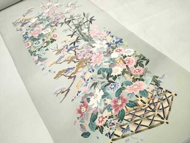 平和屋着物●本加賀友禅作家　染元千紅代表　寺西一紘　付下げ　解き反物　着尺　八掛付き　花籠文　証紙付き　逸品　未使用　DABD7201zzz 平和屋着物○本加賀友禅作家 染元千紅代表 寺西一紘 付下げ 解き反物
