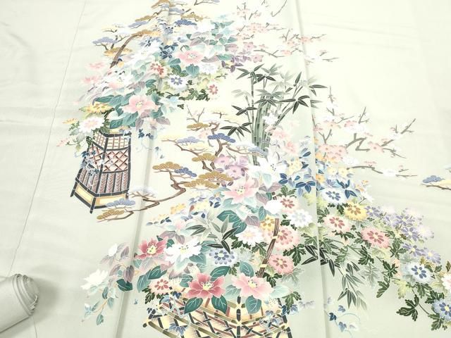 平和屋着物●本加賀友禅作家　染元千紅代表　寺西一紘　付下げ　解き反物　着尺　八掛付き　花籠文　証紙付き　逸品　未使用　DABD7201zzz 平和屋着物○本加賀友禅作家 染元千紅代表 寺西一紘 付下げ 解き反物