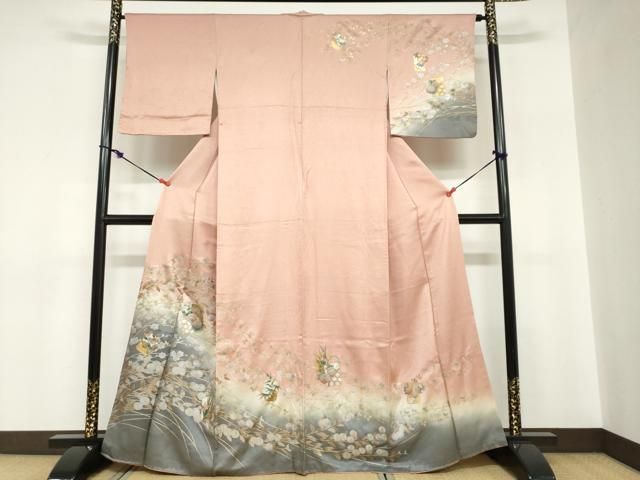 平和屋着物●訪問着　色紙草花文　暈し染め　金銀彩　正絹　逸品　DABC2753ud 平和屋着物○訪問着 色紙草花文 暈し染め 金銀彩 正絹 逸品 DABC2753ud