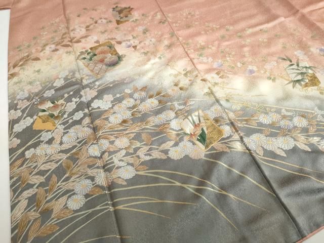 平和屋着物●訪問着　色紙草花文　暈し染め　金銀彩　正絹　逸品　DABC2753ud 平和屋着物○訪問着 色紙草花文 暈し染め 金銀彩 正絹 逸品 DABC2753ud