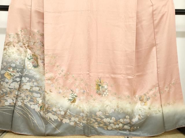 平和屋着物○訪問着 色紙草花文 暈し染め 金銀彩 正絹 逸品 DABC2753ud