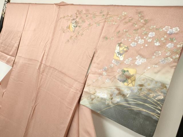 平和屋着物●訪問着　色紙草花文　暈し染め　金銀彩　正絹　逸品　DABC2753ud 平和屋着物○訪問着 色紙草花文 暈し染め 金銀彩 正絹 逸品 DABC2753ud