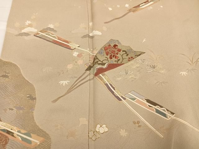 平和屋着物○訪問着 駒刺繍 舞扇花文 金彩 正絹 逸品 AABH3051ph