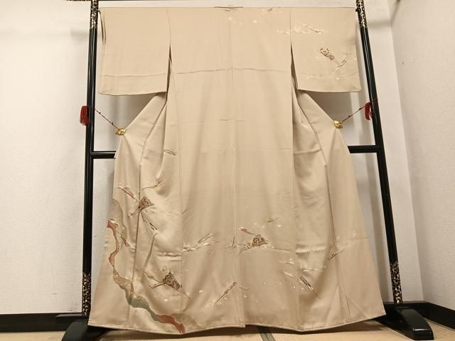 平和屋着物●訪問着　駒刺繍　舞扇花文　金彩　正絹　逸品　AABH3051ph 平和屋着物○訪問着 駒刺繍 舞扇花文 金彩 正絹 逸品 AABH3051ph