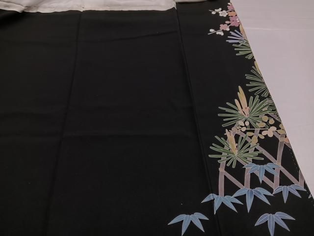 平和屋着物○十日町友禅作家 岡村蒼風 黒留袖 群れ鶴草花文 正絹 逸品