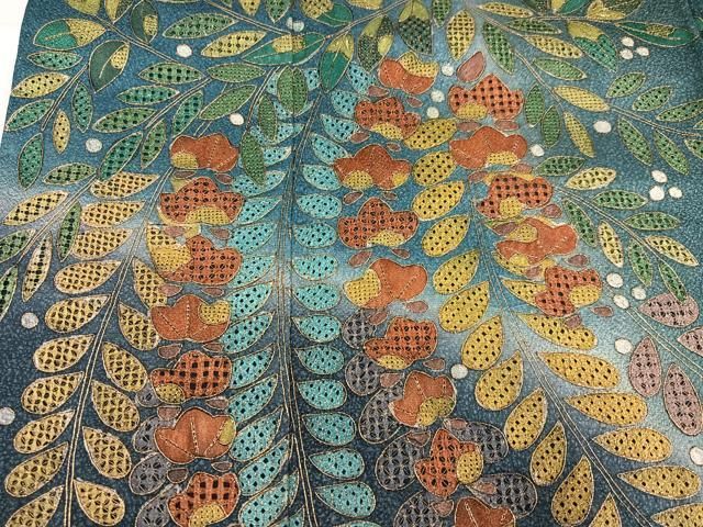 平和屋着物●訪問着　総刺繍　中国三大刺繍　スワトウ刺繍　汕頭刺繍　草花文　暈し染め　金糸　金通し地　正絹　逸品　AABH2069ph 平和屋本店○極上 中国三大刺繍 スワトウ刺繍 汕頭刺繍 訪問着 鴛鴦花