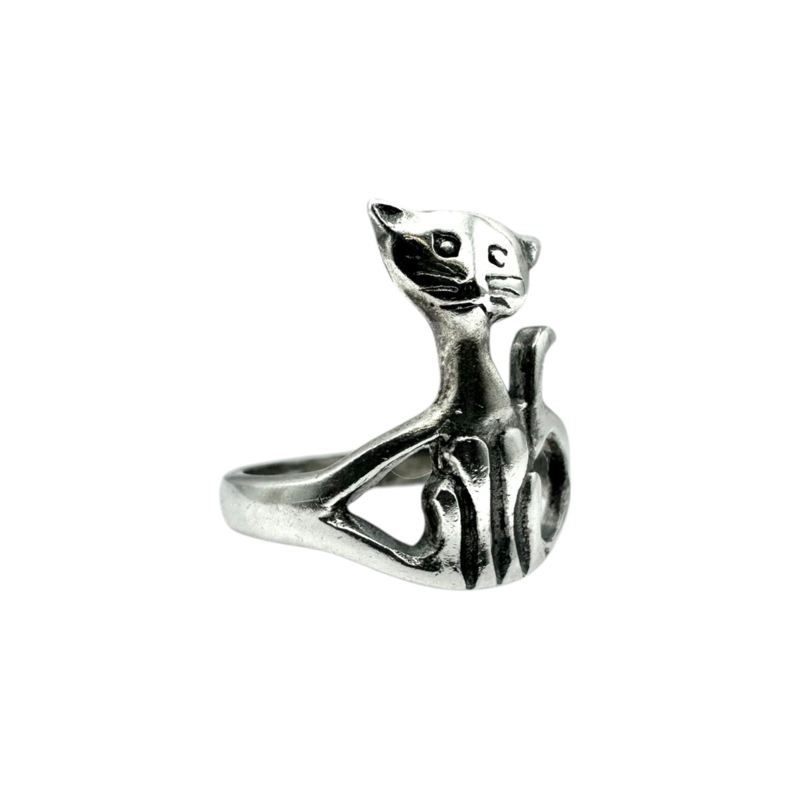 妖しさを纏う】キャット 猫 Silver 925 刻印 00s Vintage Design Ring 