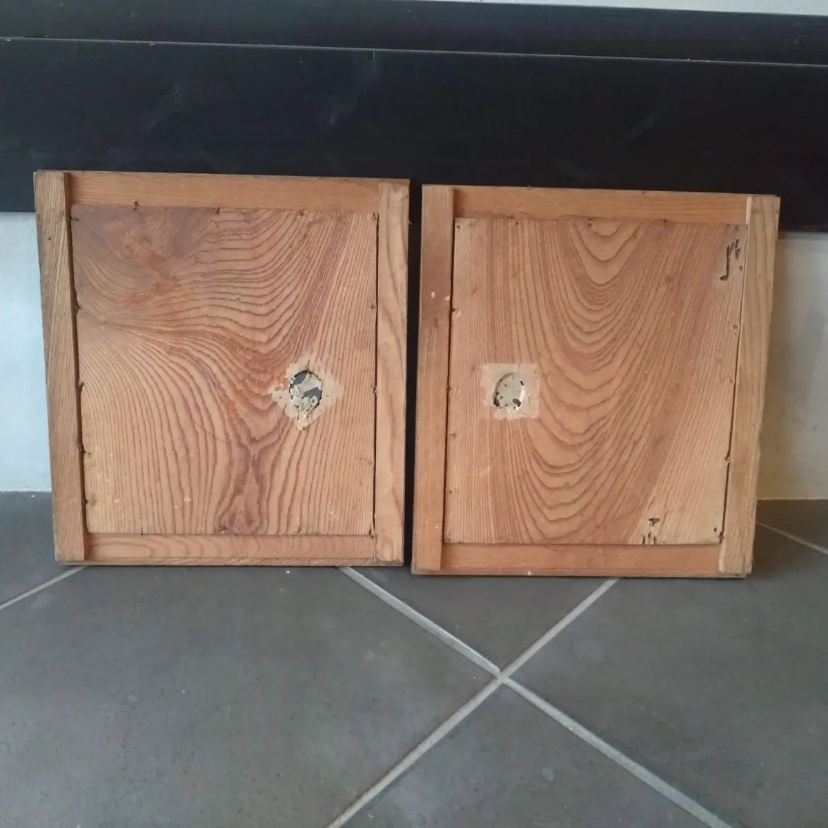 昭和レトロ 木製建具（小） 引き戸 2枚セット 約29.7×26.6cm 古民家 