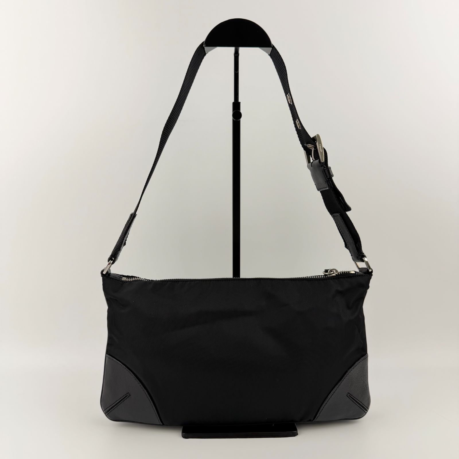 中古】PRADA プラダ ショルダーバッグ ブラック ナイロン レザー 