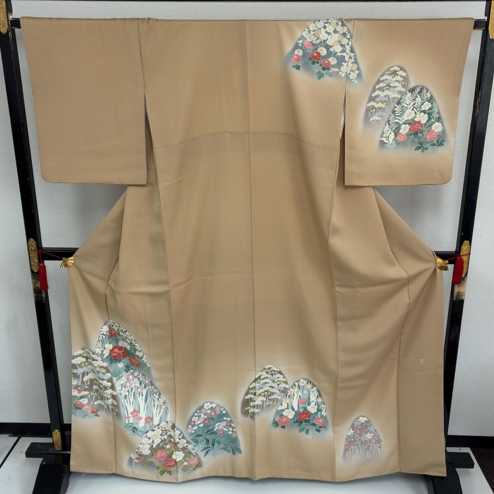 友禅 付け下げ 裄66 正絹 作家物 金彩 美しい染めの花 袷 着物 MK-6427