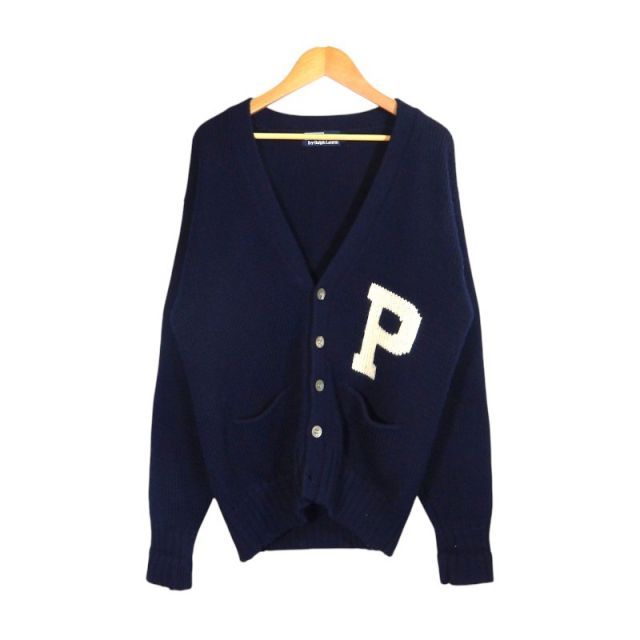 90s 90年代　ラルフローレン　Pロゴ　カーディガン　レタードカーディガン POLO BY RALPH LAUREN 90s P LETTERD CARDIGAN NAVY サイズL ポロ