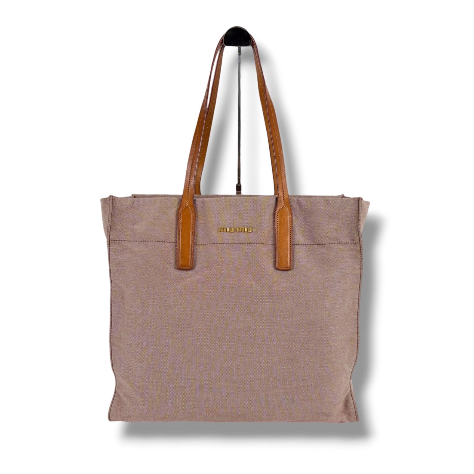 ミュウミュウ MIUMIU キャンバス トートバッグ レザーハンドル レッド 