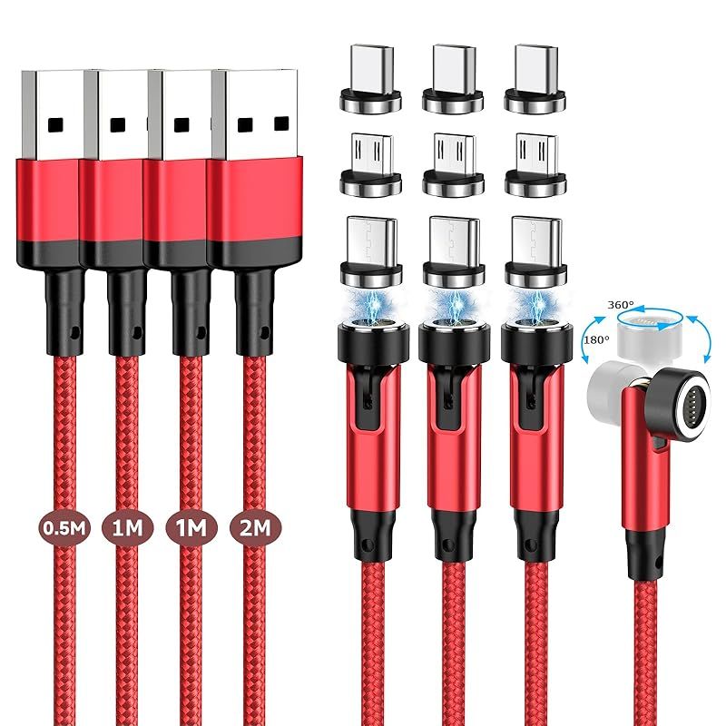 【新品】 マグネット-充電ケーブル 7ピン 3A急速充電+データ通信 For Phone Type-C-充電ケーブル 3in1 充電コード 【9個端子+ 4本セット】 540度回転 0.5M+1M+1M+2M 磁石 Ligting USB-B ケ ーブル 1