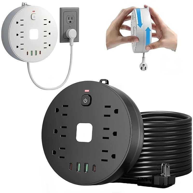 【新品】 電源タップ 雷ガード USB コンセント マルチタップ 10個口 6個AC口 2個USB-C 2個USB-A 延長コード 2m LEDライト タイプc ACアダプター 携帯便利 一括スイッチ 省エネ 円型 壁掛け/卓上に オフィス/旅行/家庭用 0