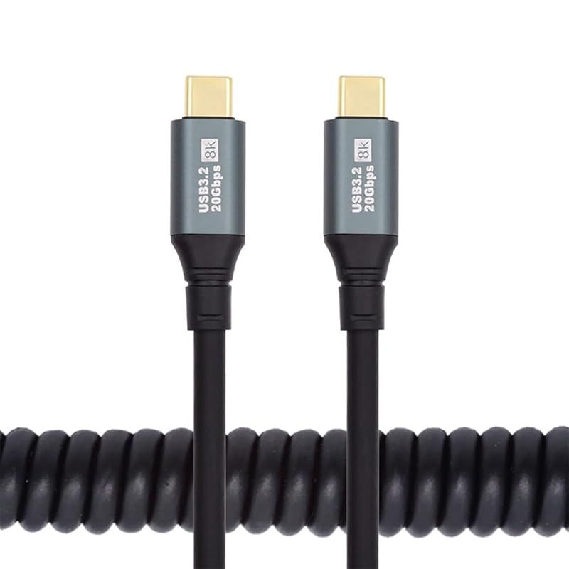 【新品】 xiwai USB4ケーブル ストレッチコイル USB-C Type-C オス-オス 充電データ延長コード 20Gbps 100W 8K ノートパソコン キーボード タブレット用 1