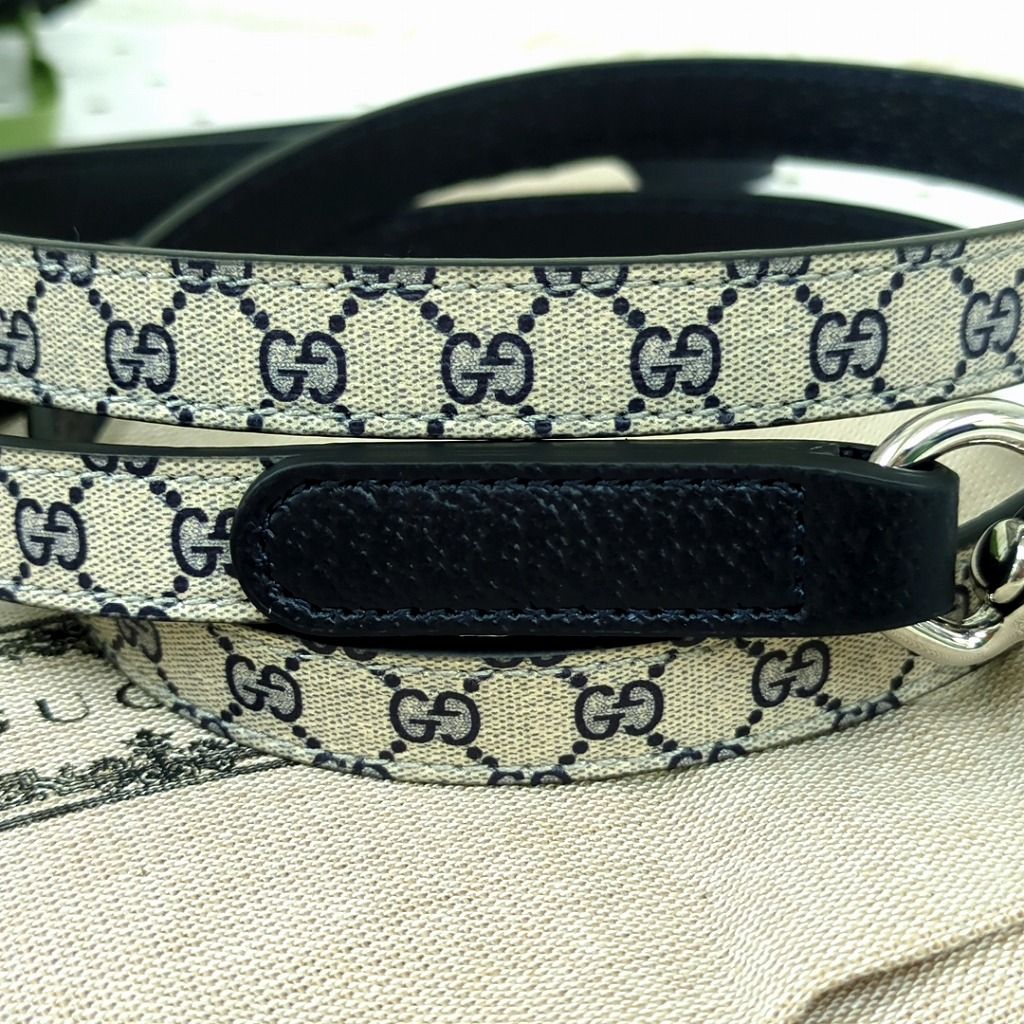 GUCCI グッチ　エクストラ スモール ペット リード　ネイビー　ベージュ　イタリア製 GUCCI グッチ エクストラ スモール ペット リード ネイビー ベージュ