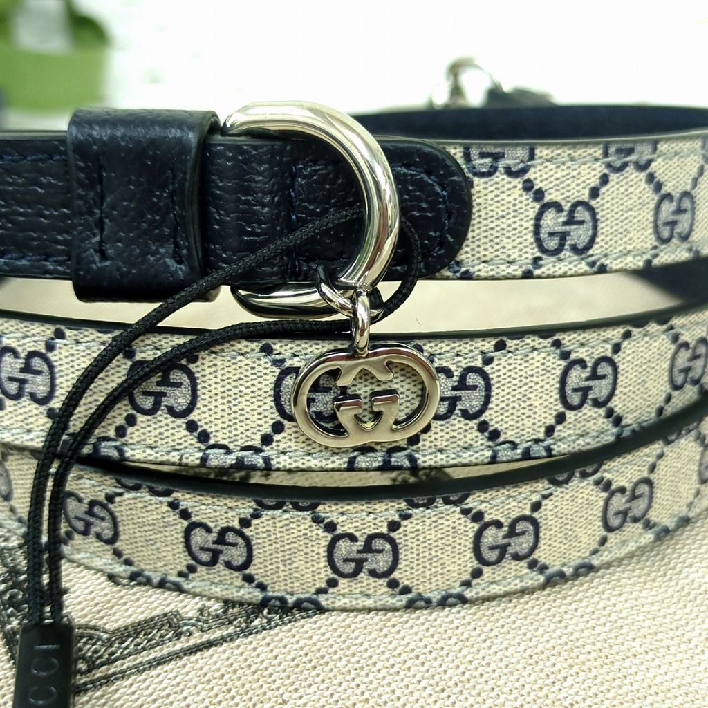GUCCI グッチ　エクストラ スモール ペット リード　ネイビー　ベージュ　イタリア製 GUCCI グッチ エクストラ スモール ペット リード ネイビー ベージュ