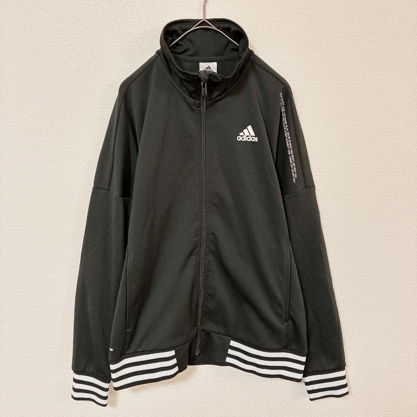 アディダス 美品 トラックジャケット レディースL 黒色 モノトーン 白 