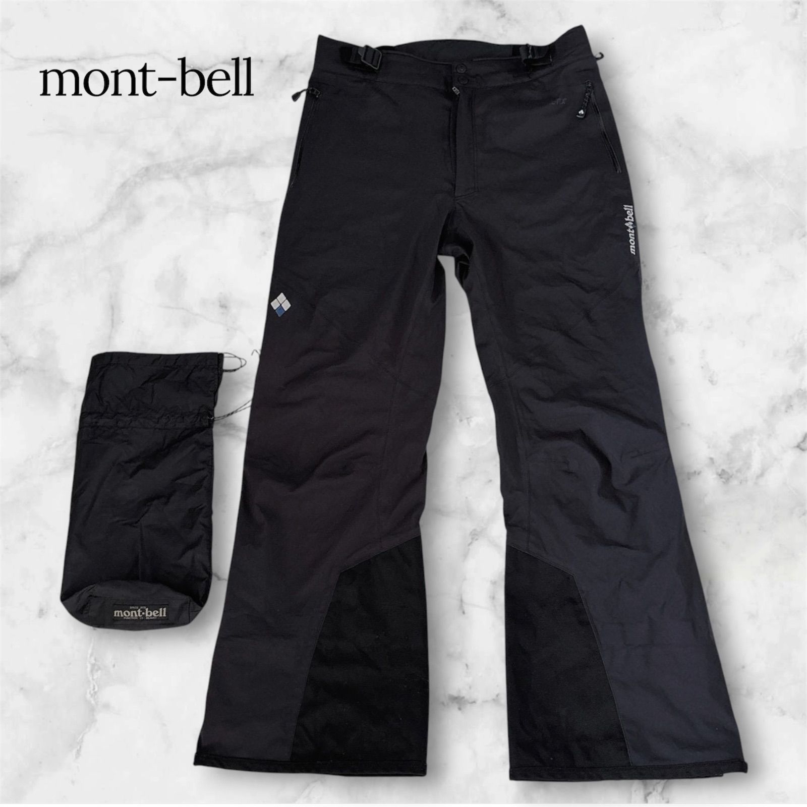 mont-bell モンベル パウダートラックサーマ GORE-TEX ゴアテックス パンツ 収納袋付き 1102465 メンズ Mサイズ ブラック 黒 登山トレッキング アウトドア サイドジップ B1123