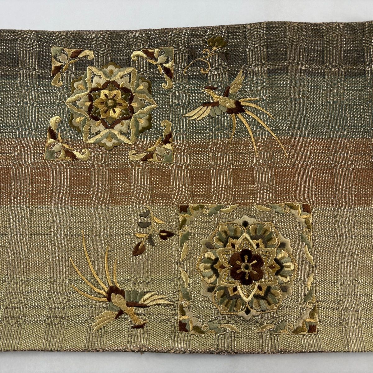レディース AA98美品袋帯 大太鼓 金通し 刺繍 花柄 鳳凰 正絹