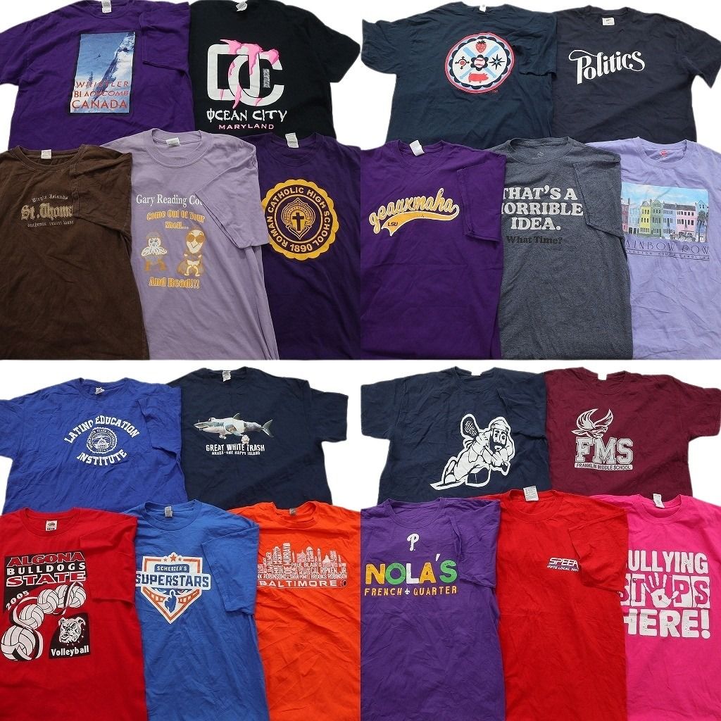 古着卸 まとめ売り カラー Tシャツ 20枚セット ( メンズ XL/2XL ) カレッジ風 ブルー ブラック レッド  古着 NE3753