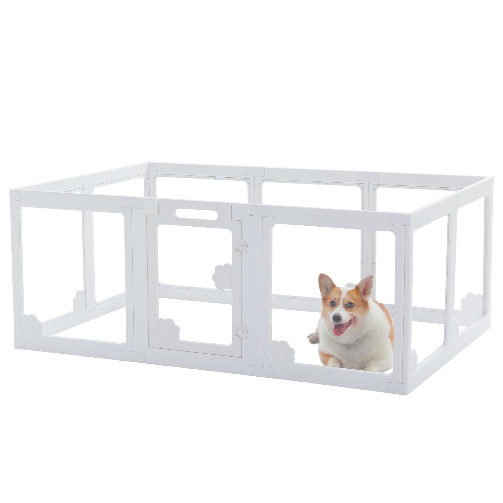 PAWZ Road 犬 ケージ ペットサークル 猫 ケージ プラスチック製 拡張可能 水洗い 中型犬 小型犬 シニア犬 子犬 子猫 多頭飼い 据え置き コンパクト 猫 おしゃれ - 透明 150×100×60cm