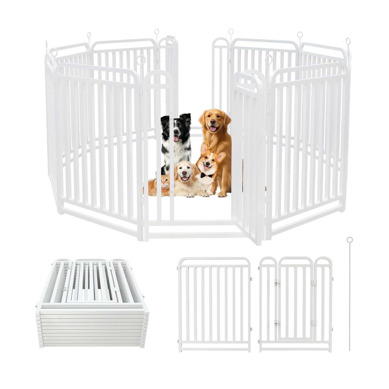 Areden ペットサークル ペットフェンス 犬 サークルケージ [パネル10枚-68x100CM-ホワイト]折りたたみ可能 ? 組立簡単 DIY レイアウト自由 トイレトレーニング 脱走防止 自立 ケージ 犬用 小型/中型/大型犬 ペット用品 室内 屋外 ド