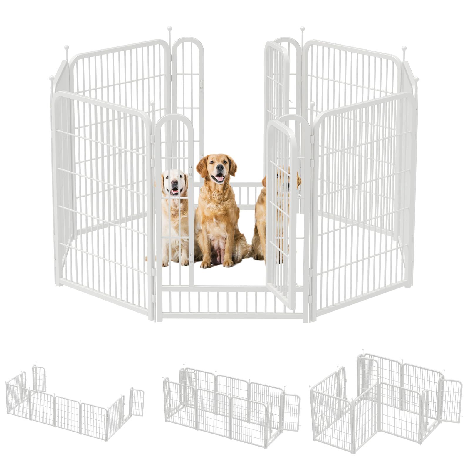 ZPUJIU ペットサークル ペットフェンス 犬 サークルケージ 折りたたみ可能 ? 組立簡単 レイアウト自由 トイレトレーニング 脱走防止 自立 ケージ 犬用 小型犬 中型犬 大型犬 ペット用品 屋内外兼用 ドア付き （69x99cm、ホワイト、8枚）
