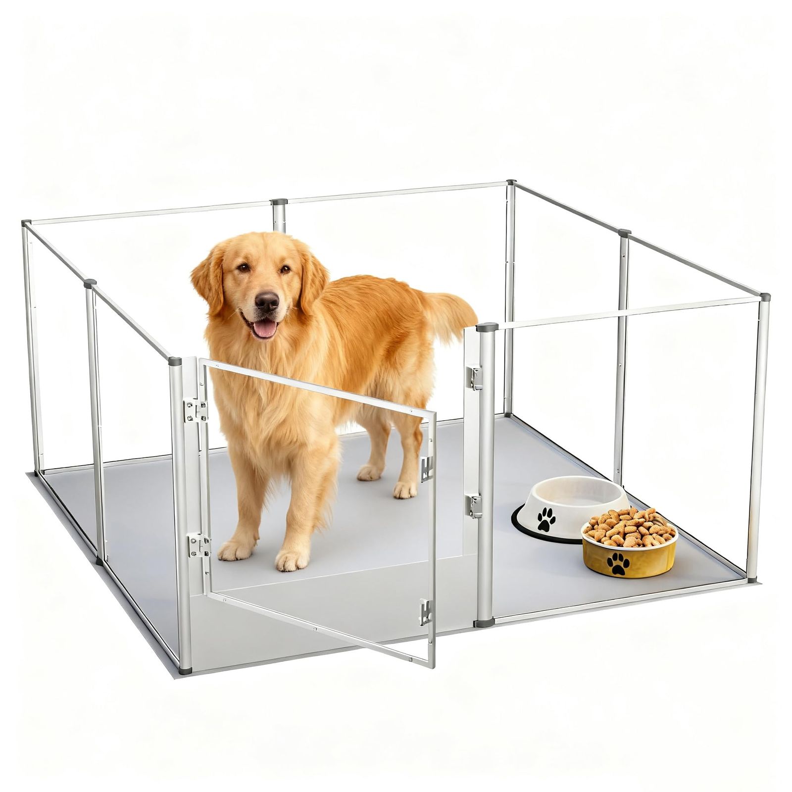 BingoPaw 大型犬用サークル アクリル 透明パネル 中型犬 室内 防水シート ドア付き 高さ80 130 特大 小型犬の多頭飼い 囲い クリア 掃除しやすい ハイタイプ おしゃれ 頑丈 正方形