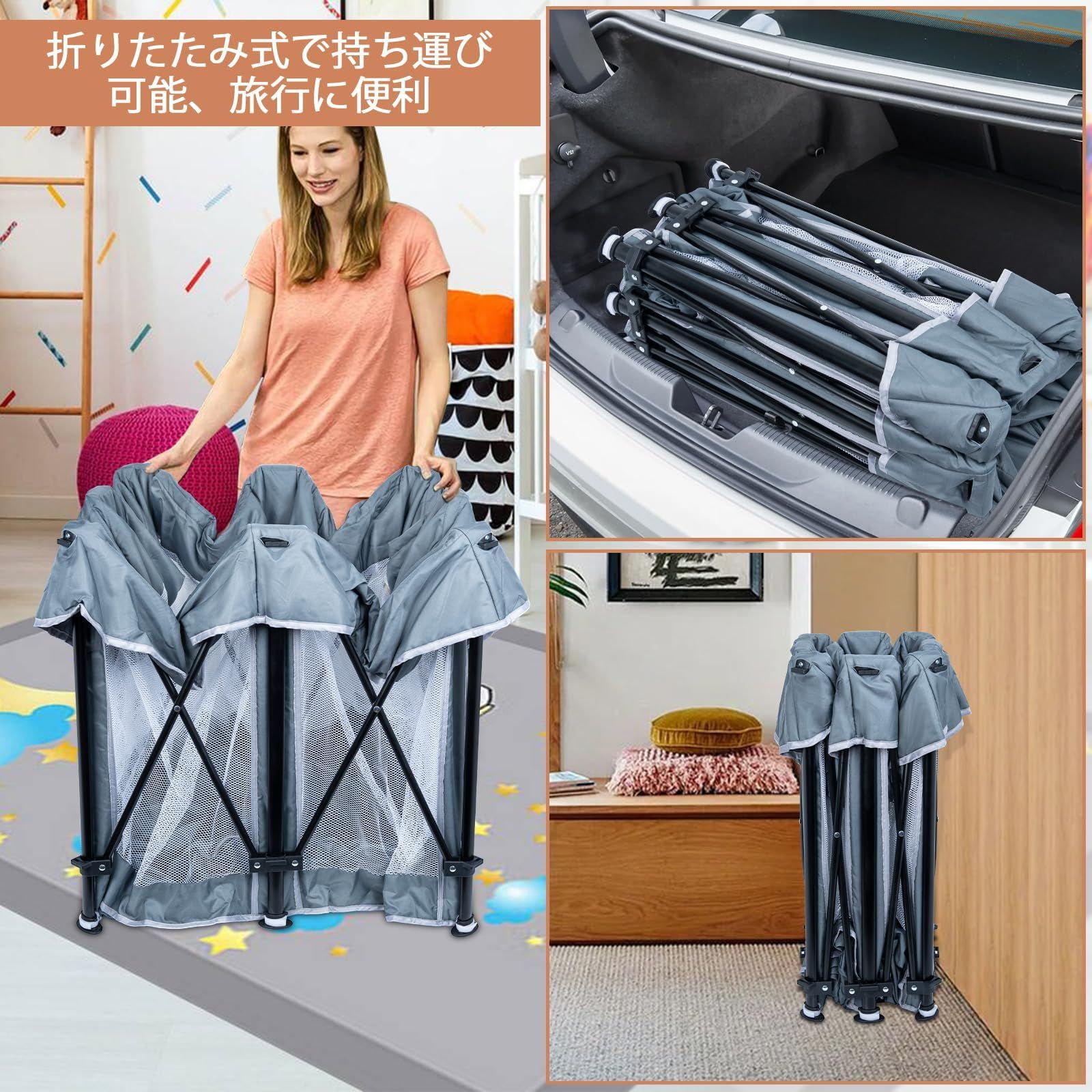 BQKOZFIN ベビーサークル 180x180x65cm コンパクト 折りたたみ可能 扉 