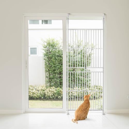 BTM ペットゲート191～255cm 脱走防止 柵 ロック付き ドア フェンス 留守番 保護 猫用 多頭飼い 多頭 スチール ペットケージ 廊下 玄関 飛び出し防止