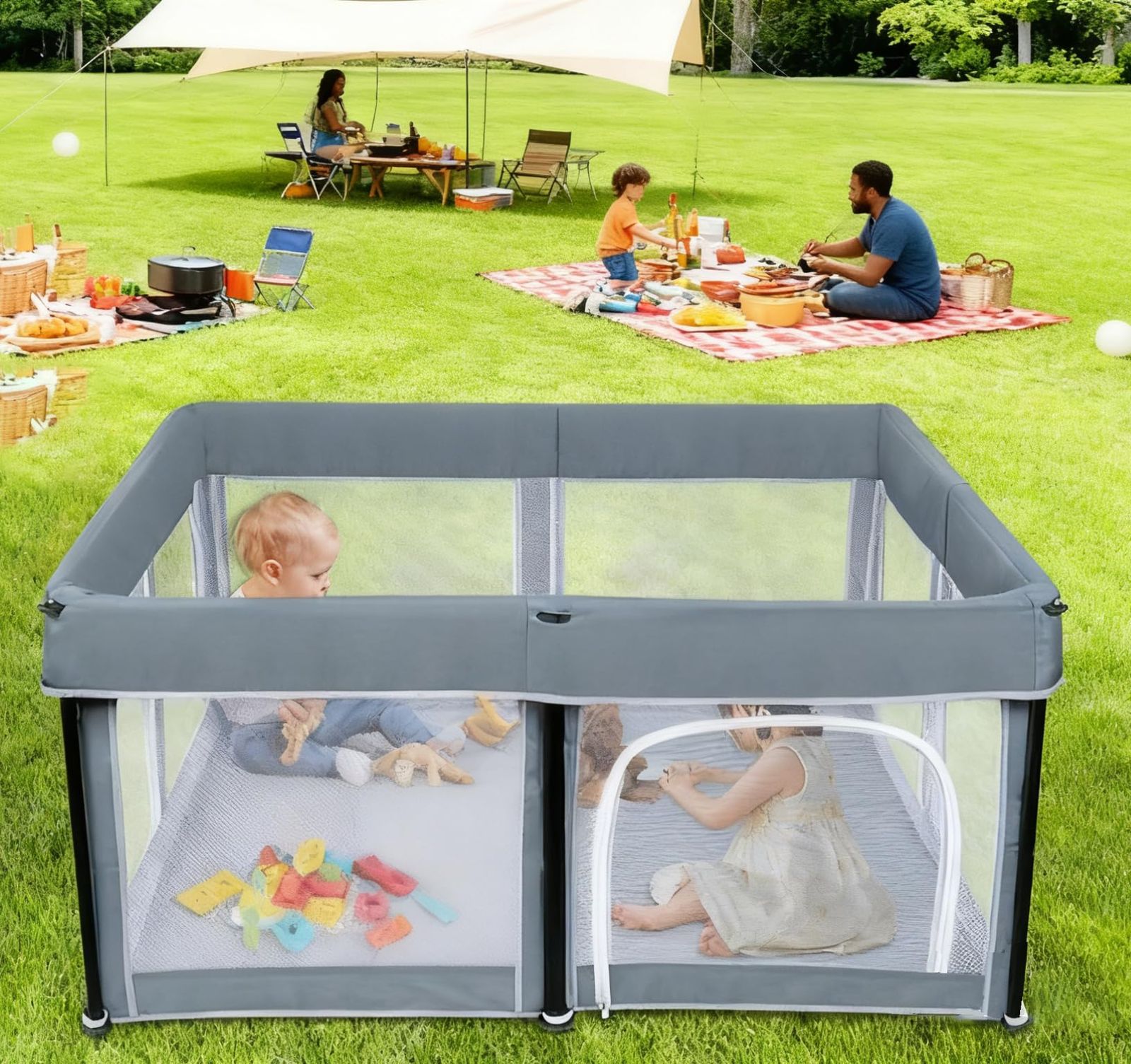 BQKOZFIN ベビーサークル 127x127x65cm 正方形 コンパクト 折りたたみ 