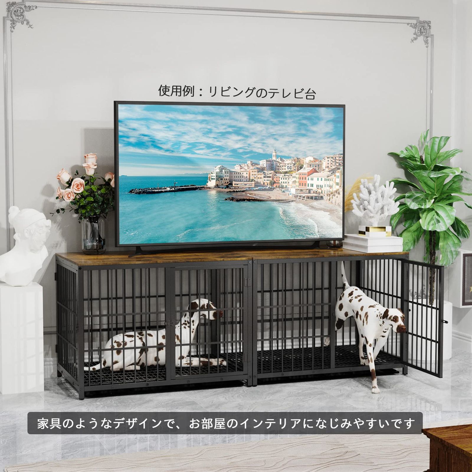 BingoPaw 大型犬用ケージ 屋根付き ドッグハウス 室内 木製 連結 丈夫