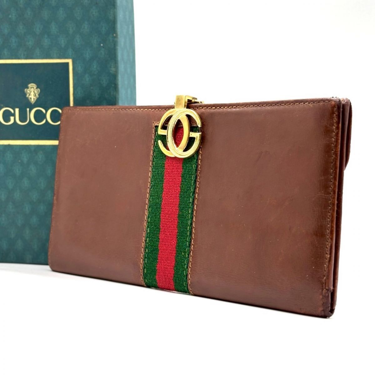 レディース GUCCI オールドグッチ 長財布 レザー ブラウン系 ヴィンテージ