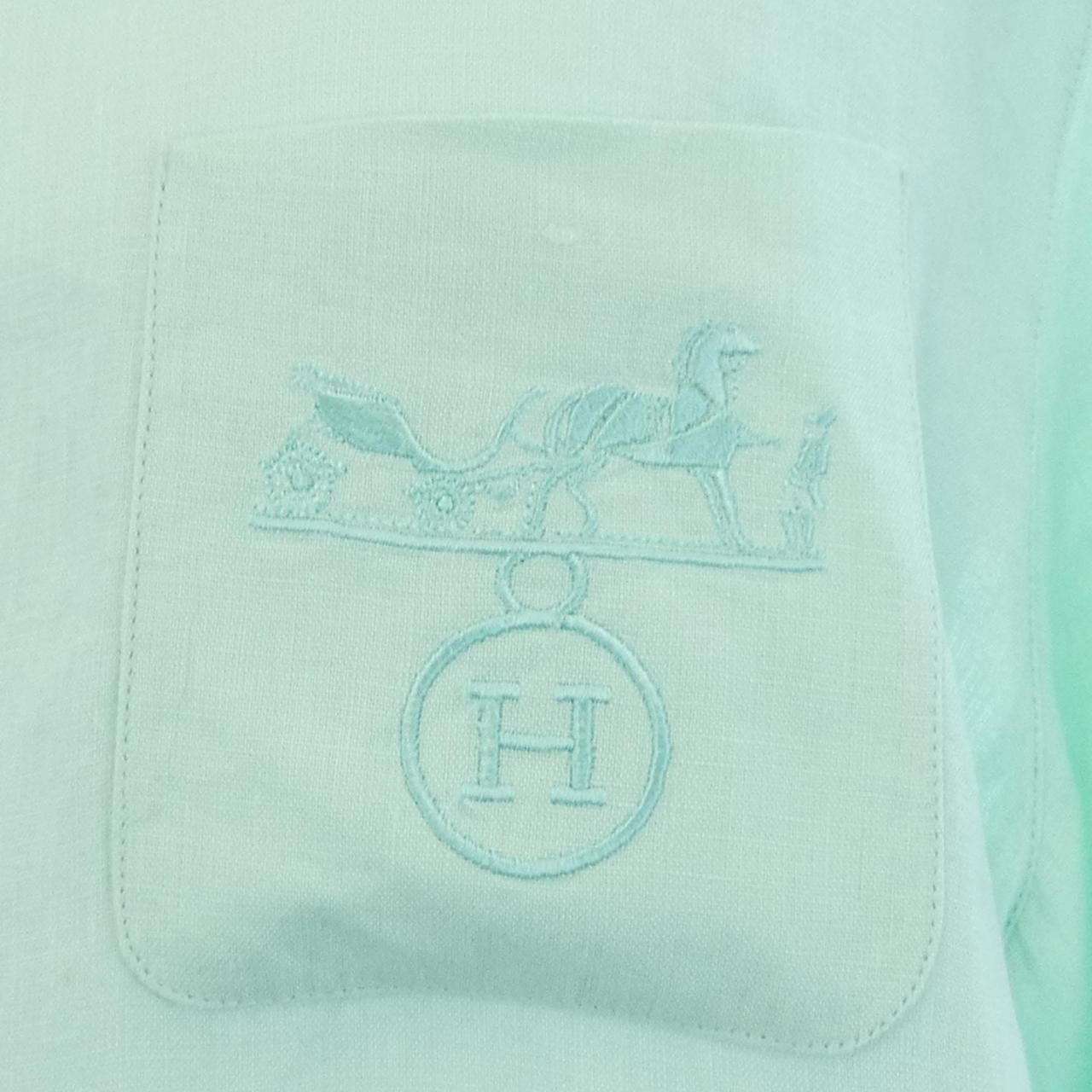 【ヴィンテージ】エルメス HERMES カレーシュ CALECHE シャツ HERMES エルメス 長袖シャツ カレーシュ 刺しゅう入り 白 (ホワイト