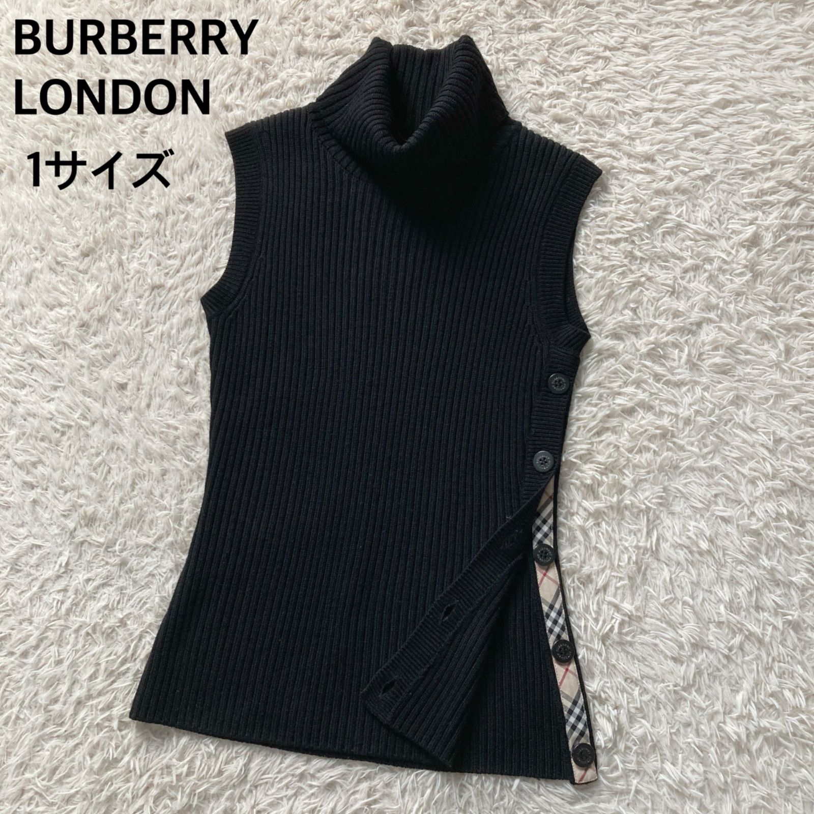 バーバリーロンドン タートルネック サイドノバチェック ニットベスト 黒 ロゴ釦 バーバリーロンドン BURBERRY LONDON ニットベスト タートルネック