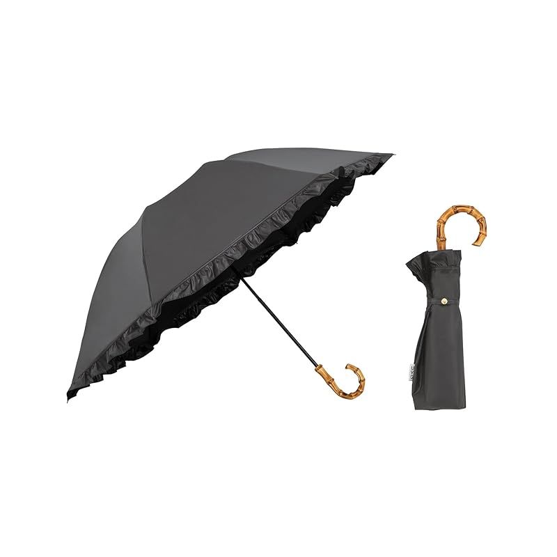 【新品】 Wpc. 最強の日傘 UVO(ウーボ)折りたたみ傘／3段 フリル ブラック 《遮光率＆UVカット率100%/UPF50＋/遮熱/晴雨兼用》 親骨55cm レディース バンブー おしゃれ 可愛い 女性 UVO3F-017 1