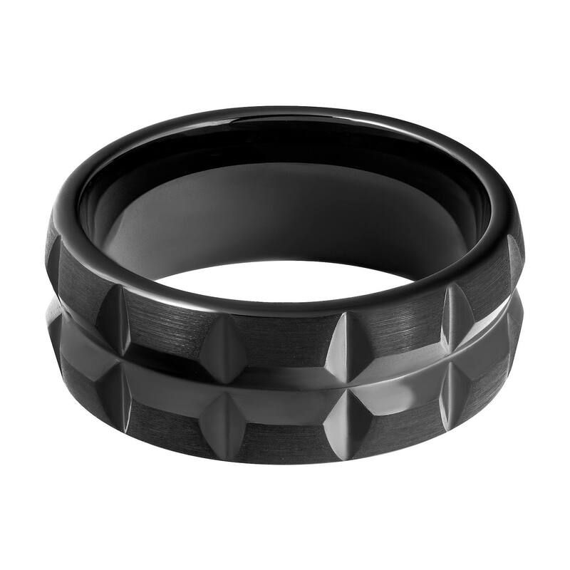 アクセサリー アンブランデッド メンズ アクセサリー リング Unbranded Mens Black Tungsten 9mm Faceted Comfort Fit Band Tungstencarbide ブラック
