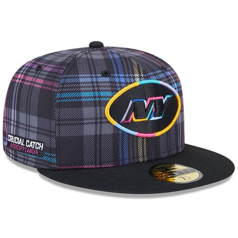 ニューエラ メンズ アクセサリー 帽子 Mens New Era Black New York Jets 2024 NFL Crucial Catch Plaid 59FIFTY Fitted Hat Jet Black ブラック