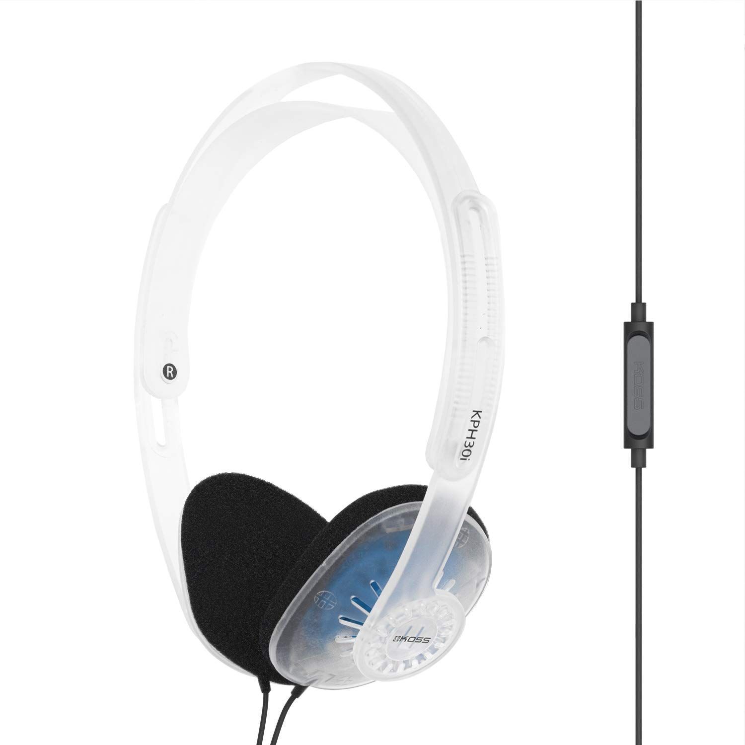 Koss KPH30iCL オンイヤーヘッドホン インラインマイクとタッチリモコン Dプロファイルデザイン 3.5mmプラグで有線 (クリア) [クリア]