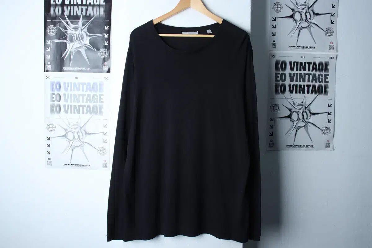 トップス (XL-3XL) ヴィンス 長袖Tシャツ オーバーサイズ ブラック 無地-1819D