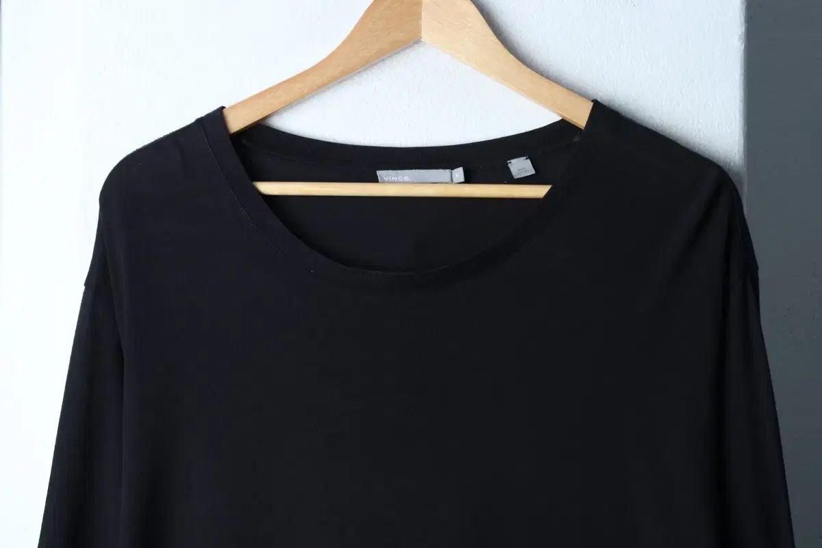トップス (XL-3XL) ヴィンス 長袖Tシャツ オーバーサイズ ブラック 無地-1819D