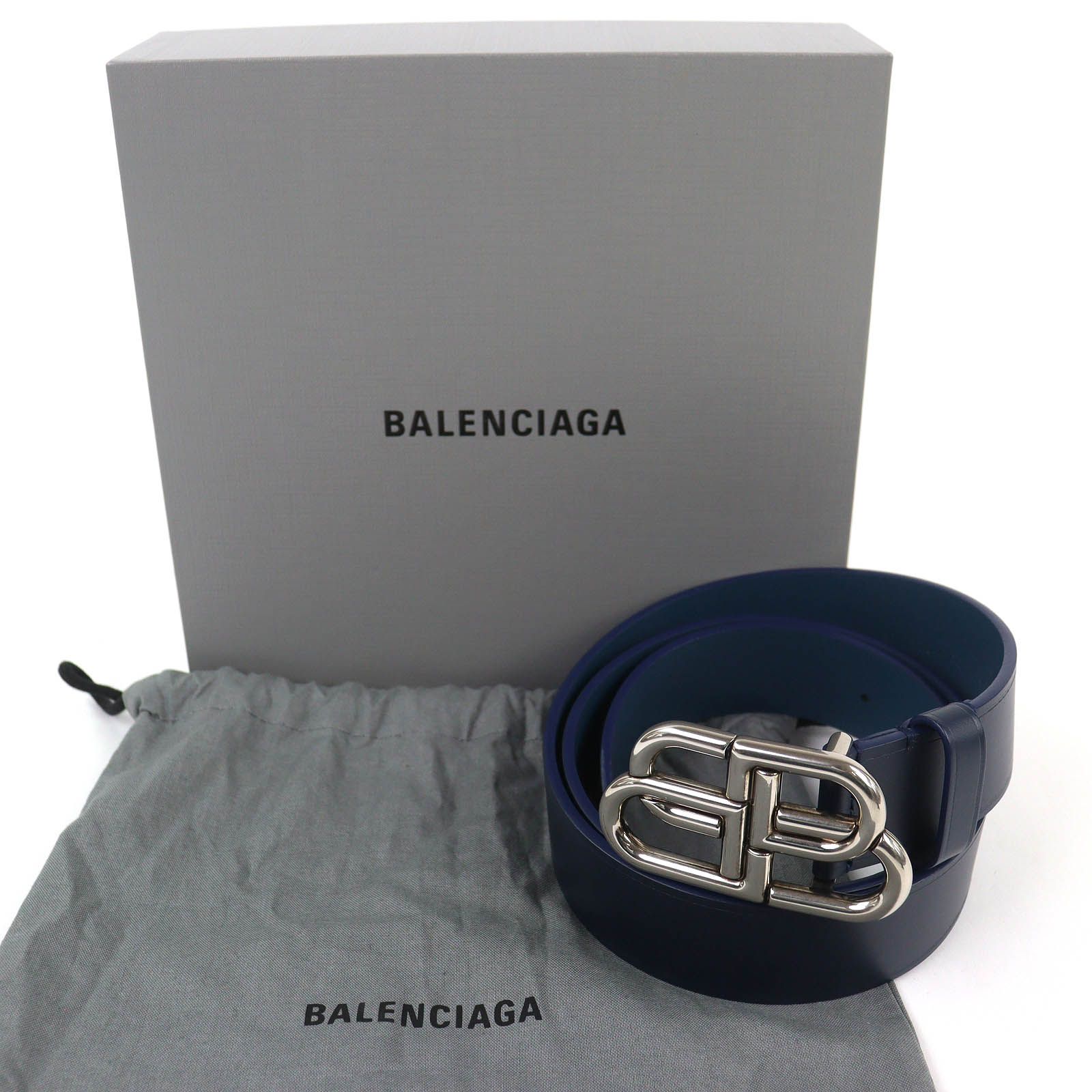 極美品△BALENCIAGA バレンシアガ 570370 BBロゴメタルバックル レザー