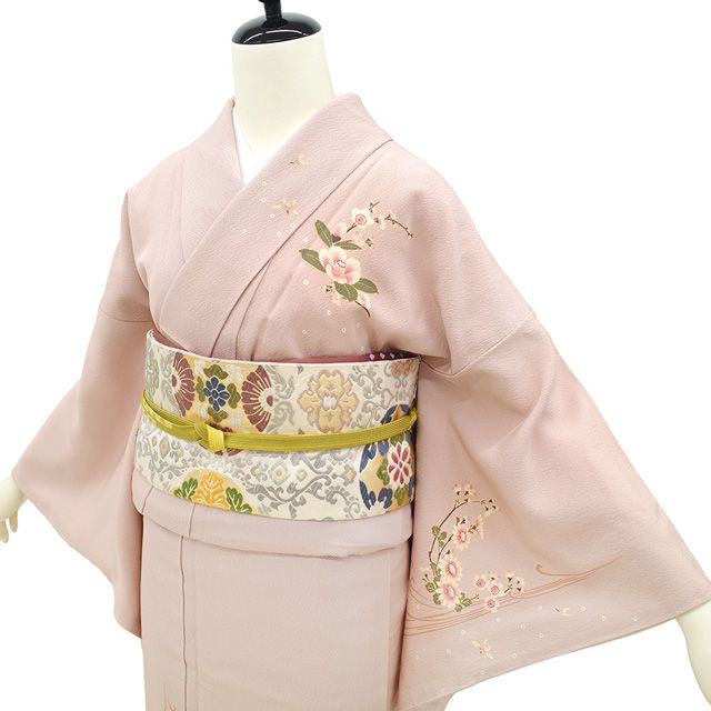 訪問着 着物 正絹 袷 こむさでもーど COMME CA DU MODE ピンクベージュ 四季の花 新古品 仕立て上がり 身丈157 裄丈64.5 Ｍサイズ みやがわ sb17344 新古品】 訪問着 着物 こむさでもーど COMME CA DU MODE 正絹 手染め