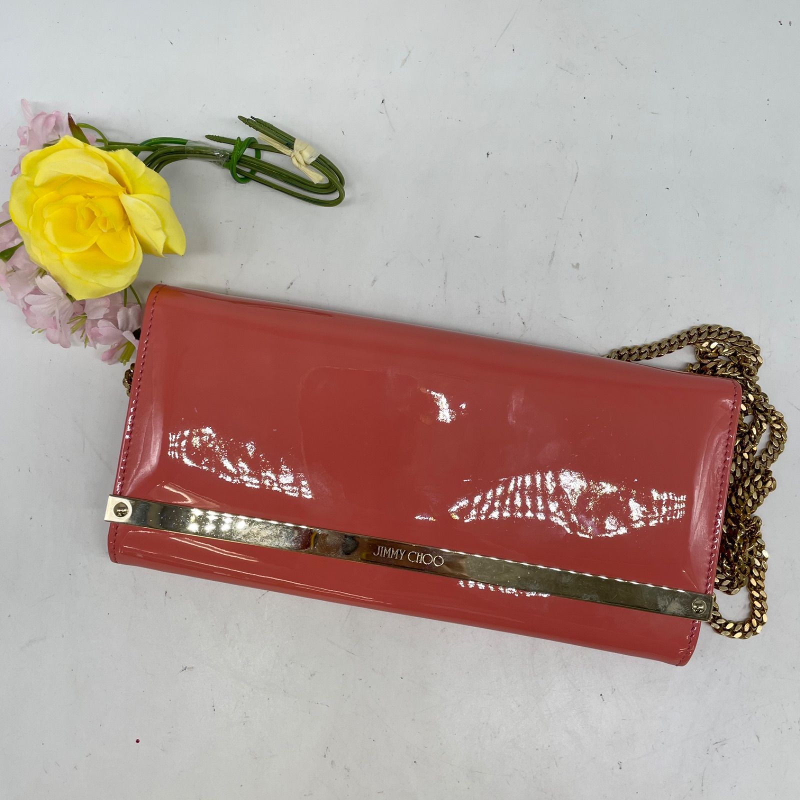 ジミーチュウ マイア クラッチ バッグ 財布 コーラルピンク フォーマル 