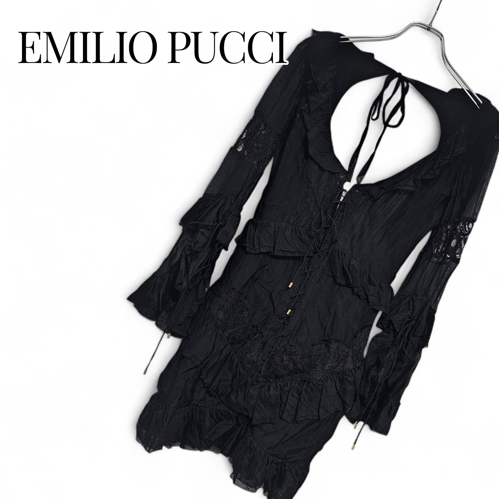 EMILIO PUCCI ブラックワンピース サイズ34 EMILIO PUCCI エミリオプッチ ブラック ワンピース ミニ丈 レース