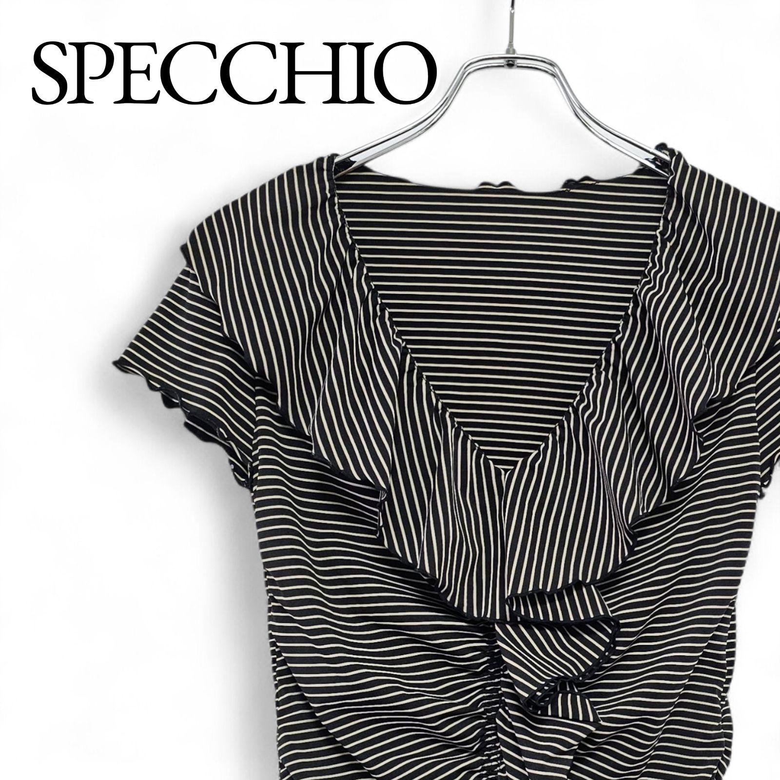 最安通販 SPECCHIO スペッチオ トップス 半袖 ブラック ギャザー