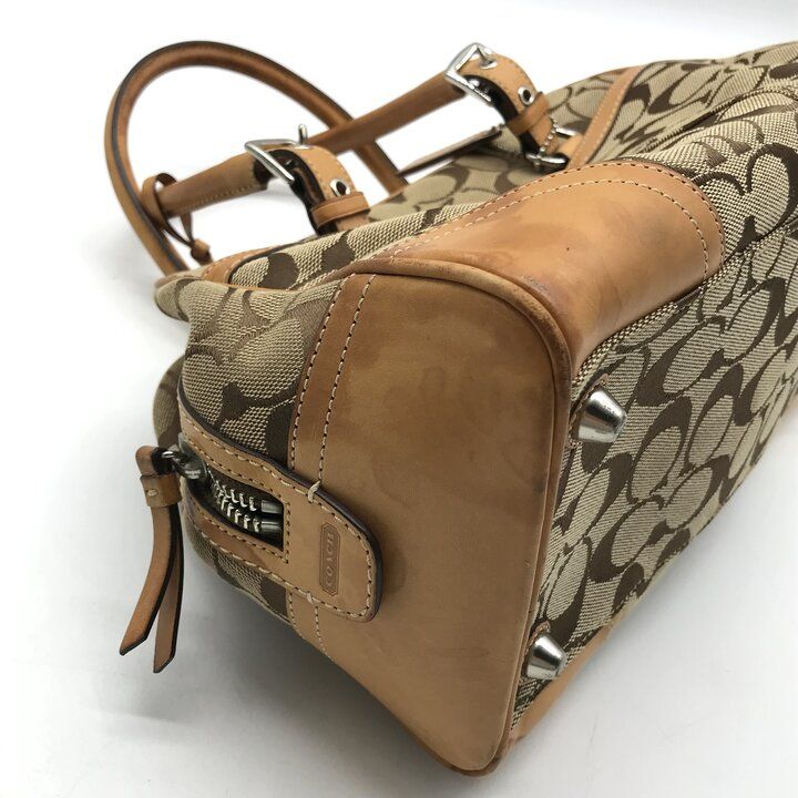 COACH コーチ シグネチャー キャンバス レザー タッセル ハンド バッグ 